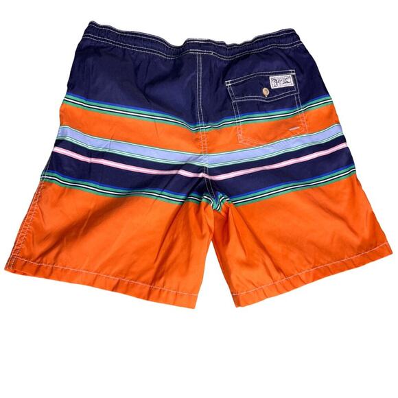 Polo Ralph Lauren Youth Boys' XL (18-20) Swim Trunks Navy Orange Stripes Pockets - Picture 2 of 14